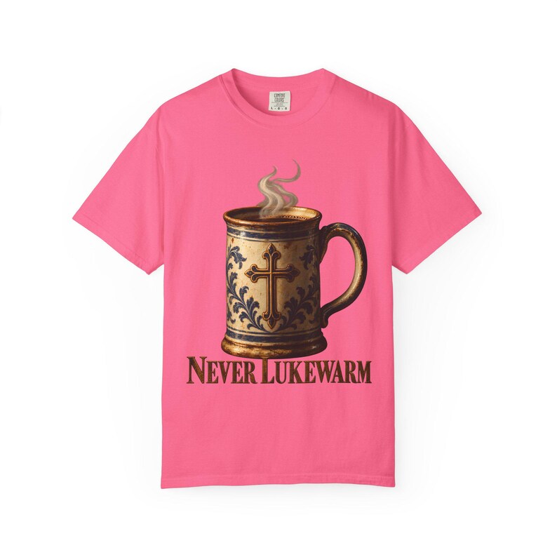 Never Lukewarm Comfort Colors Shirt | Christian Coffee T-Shirt | Gift for Coffee Lover | Stoneware Mug with Cross image 10