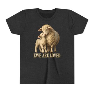Kids Ewe Are Loved Shirt, Youth Lamb Tee, Sweet Christian Gift for Kids, Vintage Ewe and Lamb Painting image 12