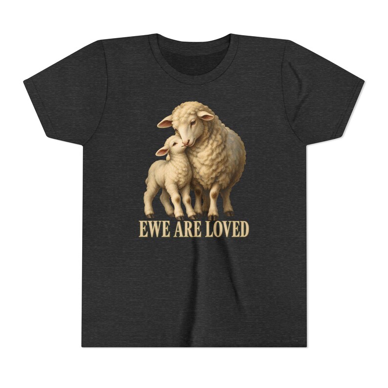 Kids Ewe Are Loved Shirt, Youth Lamb Tee, Sweet Christian Gift for Kids, Vintage Ewe and Lamb Painting image 12
