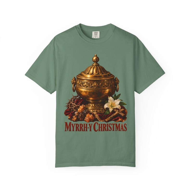 Myrrh-y Christmas Comfort Colors Shirt | Funny Catholic Christmas T-Shirt | Christmas Gift | Golden Jar of Myrrh image 7
