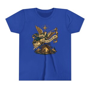 Camiseta infantil del Ángel de la Natividad, Camiseta juvenil Gloria in Excelsis Deo, Regalo católico de Navidad para niños, Representación navideña de la Estrella de Belén imagen 13