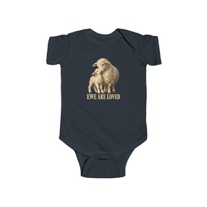 Baby Ewe Are Loved Bodysuit, Lamb Infant One Piece, Christian Baby Shower Gift, Vintage Ewe and Lamb Painting image 3