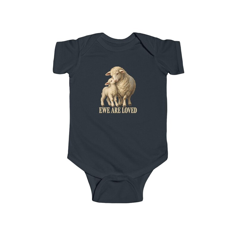 Baby Ewe Are Loved Bodysuit, Lamb Infant One Piece, Christian Baby Shower Gift, Vintage Ewe and Lamb Painting image 3