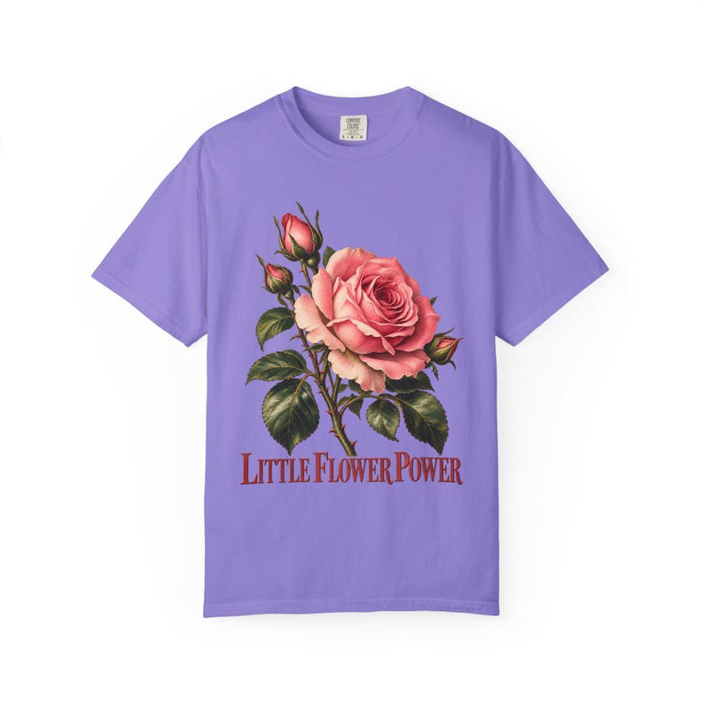 Little Flower Power Comfort Colors Shirt | St Therese Catholic T-Shirt | Gift for Catholic Women | Vintage Pink Roses image 11