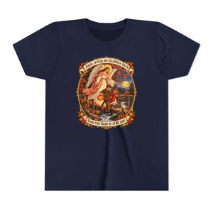 Camiseta infantil con la oración del Ángel de Dios, camiseta juvenil del Ángel Guardián, regalo católico para niños "Mi querido Guardián", arte vintage de puente otoñal. imagen 18