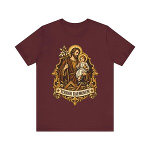 St Joseph Shirt | Catholic T-Shirt | Gift for Dad or Godfather | Terror of Demons with Child Jesus and Lily image 8