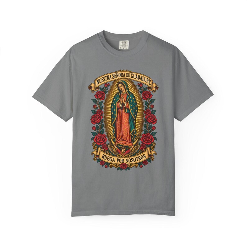 Nuestra Señora de Guadalupe Tee, Virgin of Tepeyac with Roses, Mexican Catholic Gift, Hispanic Mom Apparel, Dec 12 Feast Day, Comfort Colors image 6