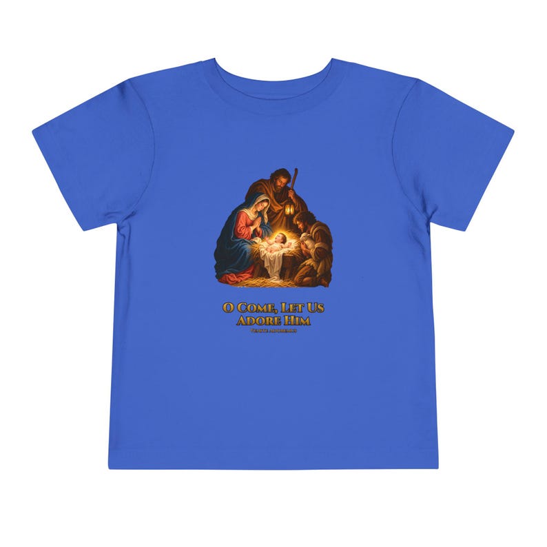 Toddler O Come Let Us Adore Him Tee, Nativity Christmas Shirt, Catholic Christmas Gift for Toddlers, Holy Family Venite Adoremus image 10