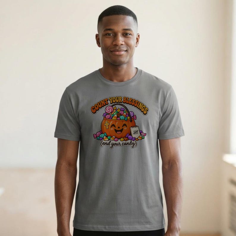 Funny Christian Halloween Shirt, Count Your Blessings Candy Pumpkin Tee image 1