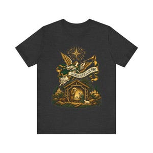 Christmas Angel Shirt, Gloria in Excelsis Deo Herald Tee, Vintage Nativity Art, Christian Gift for Choir, Bethlehem Star, Catholic Holiday image 6