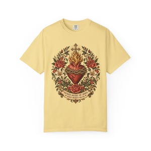 Floral Sacred Heart Tee, Cottagecore Cor Jesu with Wildflowers, Have Mercy Prayer Gift for Mom, Botanical Christian Apparel, Comfort Colors image 5