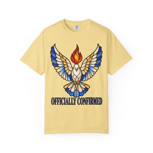 Officially Confirmed Comfort Colors Shirt | Catholic Confirmation T-Shirt | Confirmation Gift | Stained Glass Holy Spirit Dove image 3