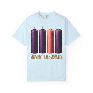 Advent-ure Awaits Comfort Colors Shirt | Catholic Advent T-Shirt | Gift for Catholic Family | Three Purple and One Rose Candle image 11