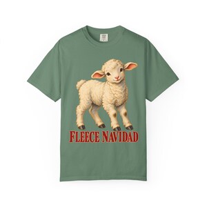 Fleece Navidad Comfort Colors Shirt | Funny Christian Christmas T-Shirt | Gift for Kids and Family | Vintage Lamb Painting image 4