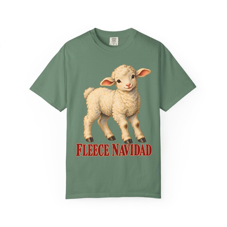 Fleece Navidad Comfort Colors Shirt | Funny Christian Christmas T-Shirt | Gift for Kids and Family | Vintage Lamb Painting image 4