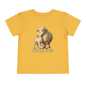 Toddler Ewe Are Loved Tee, Lamb Shirt for Toddlers, Sweet Christian Gift, Vintage Ewe and Lamb Painting image 3