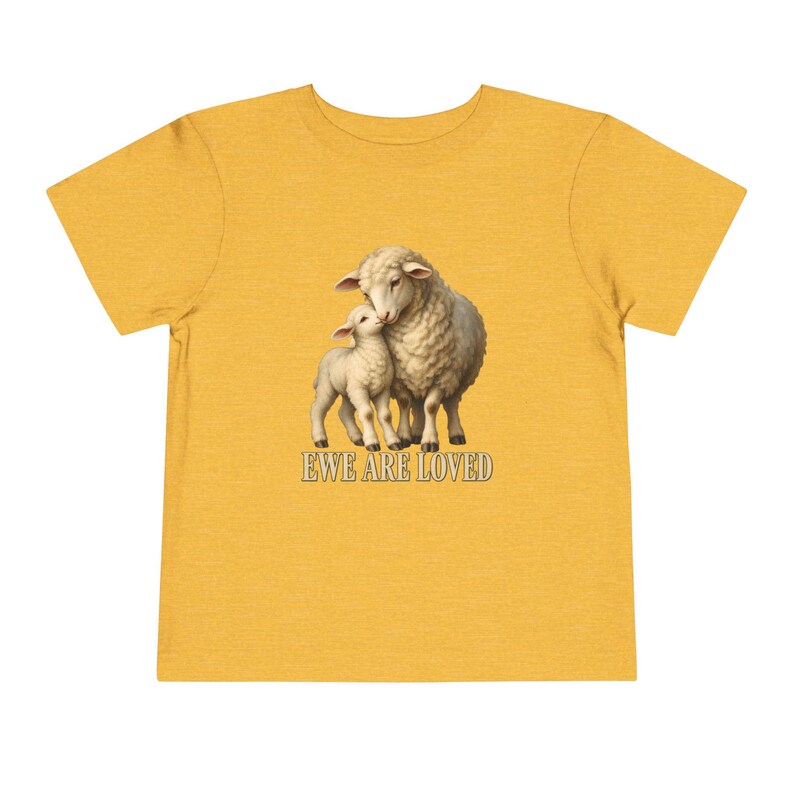 Toddler Ewe Are Loved Tee, Lamb Shirt for Toddlers, Sweet Christian Gift, Vintage Ewe and Lamb Painting image 3