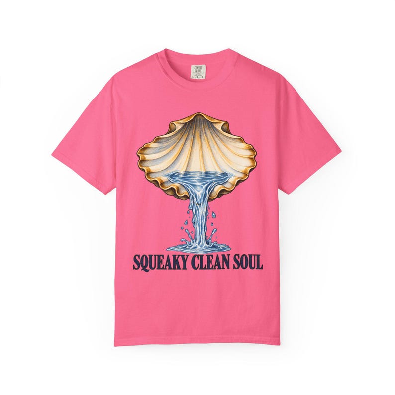 Maglietta Squeaky Clean Soul Comfort Colors / Maglietta divertente per il battesimo cattolico / Regalo per il battesimo / Conchiglia di capasanta che versa acqua immagine 7