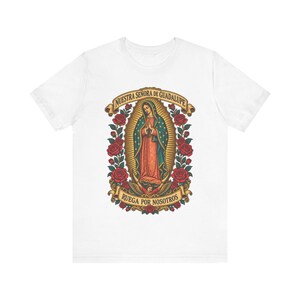 Guadalupe Shirt, La Guadalupana Ornate Virgen Morena Tee, Ruega por Nosotros, Our Lady of Tepeyac Holy Card Art, Mexican Gift for Mom image 2