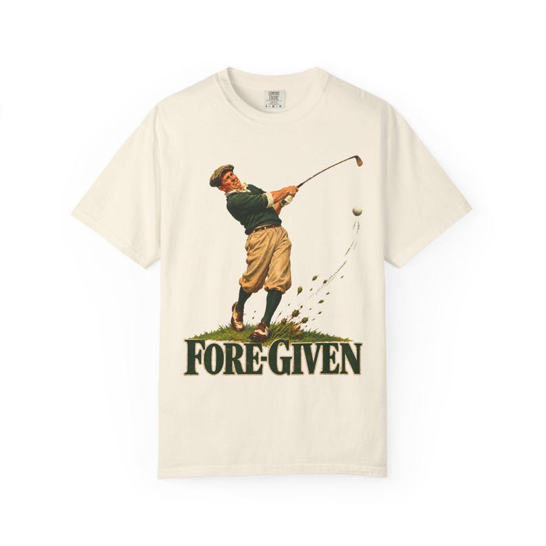 Fore-Given Golfer Comfort Colors Shirt | Funny Christian Golf T-Shirt | Gift for Golfer Dad | Vintage Golfer Mid-Swing image 3