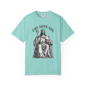 King of Kings Tee, Vintage Woodcut Jesus Enthroned, Solemnity of Christ Gift for Husband or Priest, Catholic Unisex Shirt, Comfort Colors image 6
