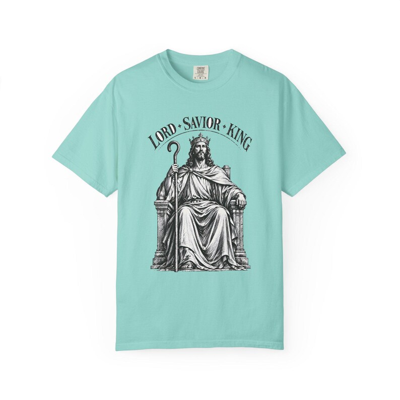 King of Kings Tee, Vintage Woodcut Jesus Enthroned, Solemnity of Christ Gift for Husband or Priest, Catholic Unisex Shirt, Comfort Colors image 6