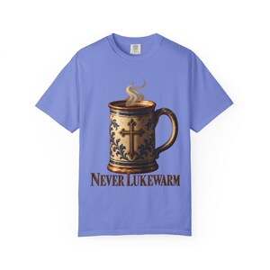 Never Lukewarm Comfort Colors Shirt | Christian Coffee T-Shirt | Gift for Coffee Lover | Stoneware Mug with Cross image 6