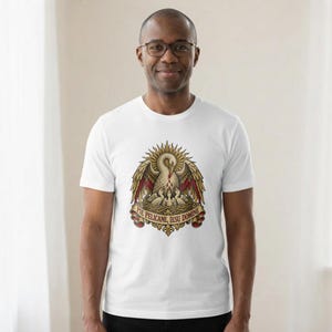 Eucharist Shirt | Catholic T-Shirt | First Communion Gift for Dad | Pie Pelicane, Pelican in Her Piety image 1