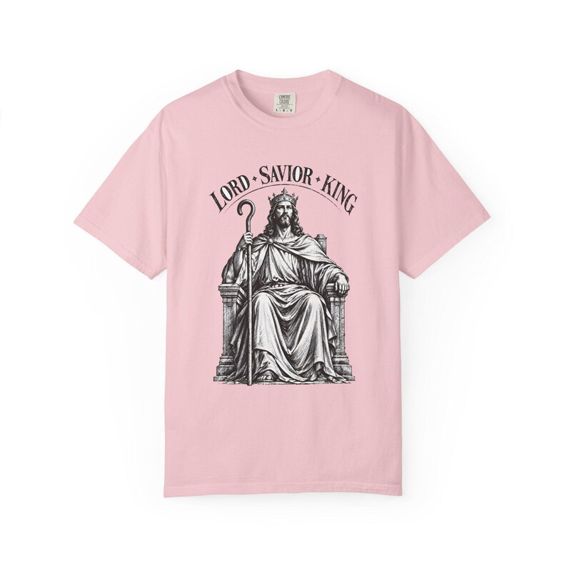 King of Kings Tee, Vintage Woodcut Jesus Enthroned, Solemnity of Christ Gift for Husband or Priest, Catholic Unisex Shirt, Comfort Colors image 9