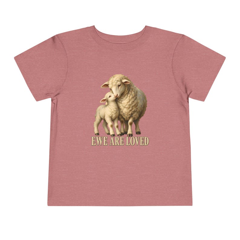 Toddler Ewe Are Loved Tee, Lamb Shirt for Toddlers, Sweet Christian Gift, Vintage Ewe and Lamb Painting image 1