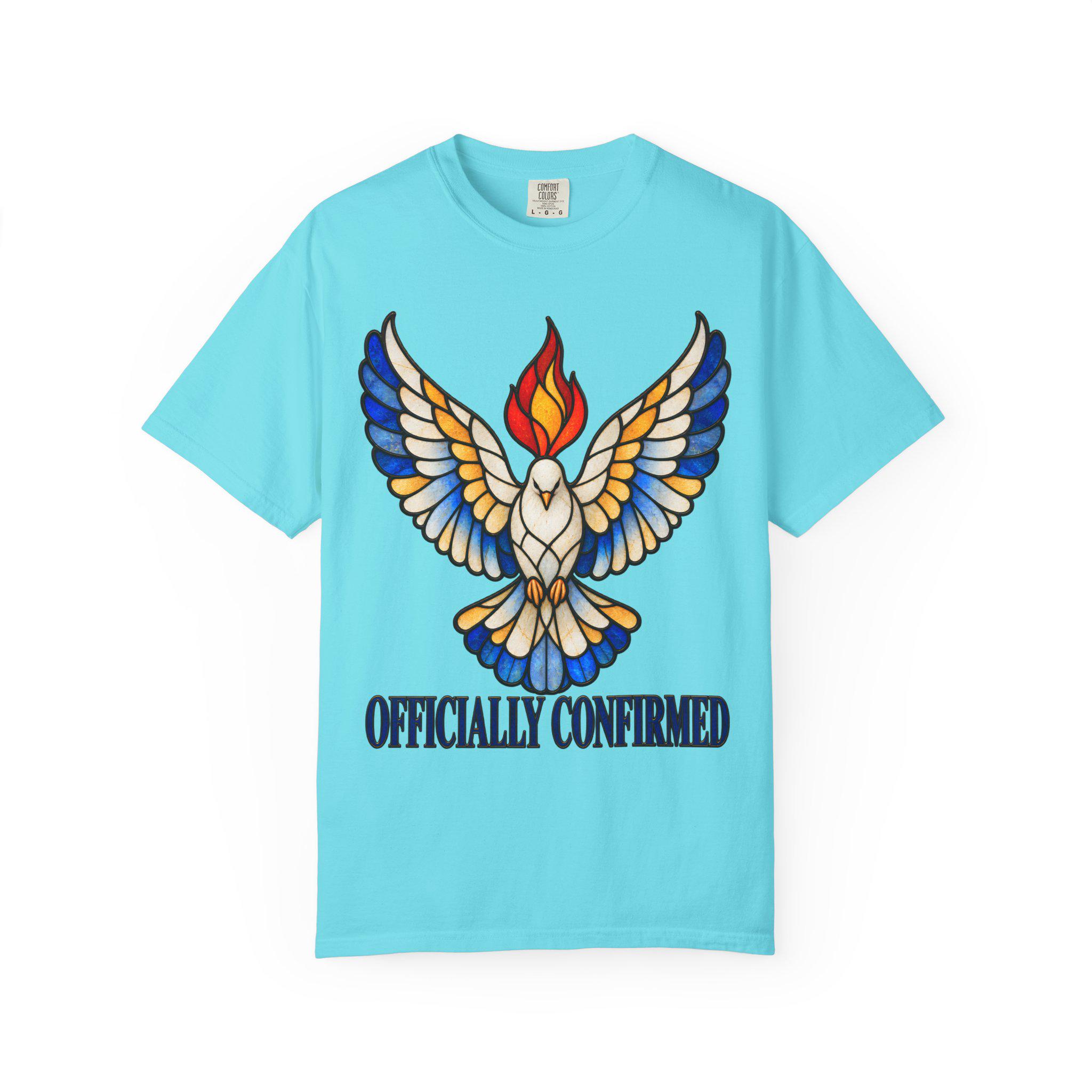 Officially Confirmed Comfort Colors Shirt | Catholic Confirmation T-Shirt | Confirmation Gift | Stained Glass Holy Spirit Dove image 6