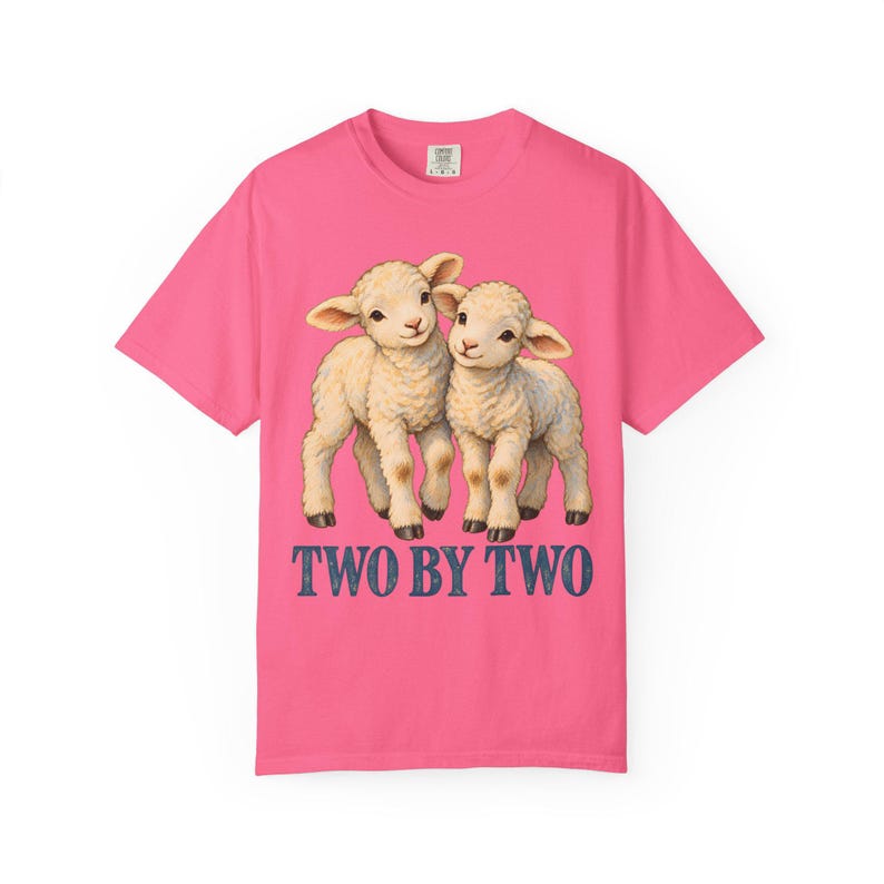 Two by Two Comfort Colors Shirt | Christian Twins T-Shirt | Gift for Twins or Siblings | Vintage Twin Lambs image 8