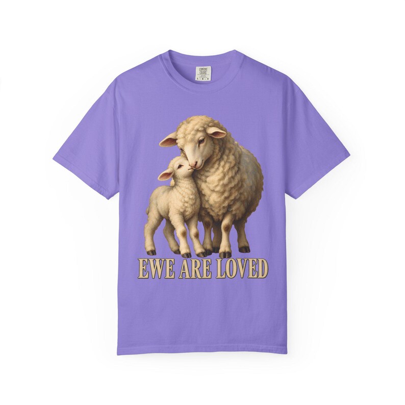 Ewe Are Loved Comfort Colors Shirt | Christian Lamb T-Shirt | Gift for Mom | Vintage Ewe and Lamb Painting image 5