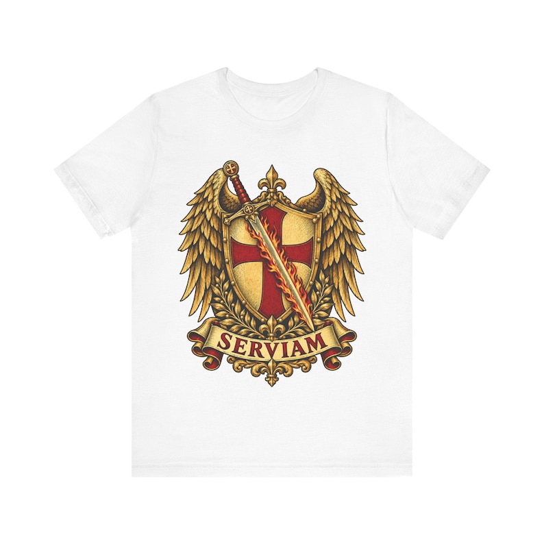 St Michael Archangel Shirt | Catholic T-Shirt | Gift for Dad or Godfather | Winged Crest Emblem image 3