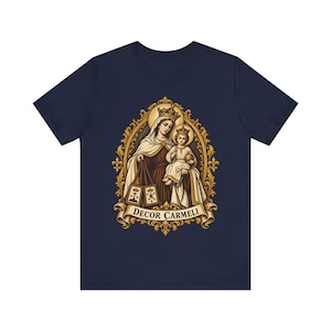 Our Lady of Mount Carmel Shirt | Catholic T-Shirt | Carmelite Gift for Women | Brown Scapular, Decor Carmeli afbeelding 8