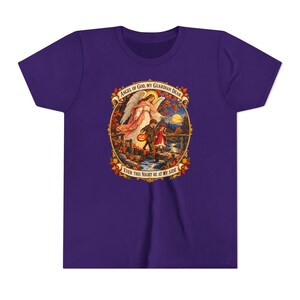 Camiseta infantil con la oración del Ángel de Dios, camiseta juvenil del Ángel Guardián, regalo católico para niños "Mi querido Guardián", arte vintage de puente otoñal. imagen 20