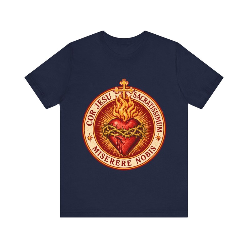 Jesu heliga hjärtas skjorta, Cor Jesu Sacratissimum-märke, Miserere Nobis runt emblem, katolsk gåva för män och kvinnor, törnekrona bild 7