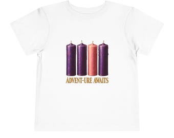 Toddler Advent-ure Awaits Tee, Catholic Advent Shirt, Advent Wreath Candles, Christmas Countdown Gift for Toddlers