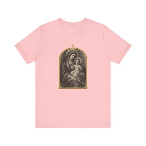 Virgin Mary Shirt, Madonna and Child Charcoal Sketch, Blessed Mother Catholic Gift for Mom, Vintage Marian Art Tee, Baby Jesus Top image 7