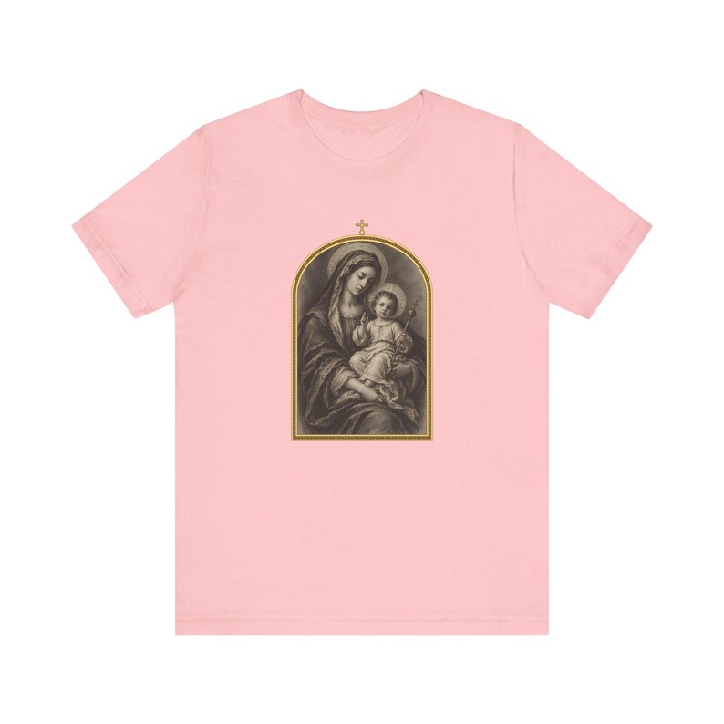 Virgin Mary Shirt, Madonna and Child Charcoal Sketch, Blessed Mother Catholic Gift for Mom, Vintage Marian Art Tee, Baby Jesus Top image 7