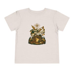 Camiseta infantil con trompeta de ángel heraldo, Gloria a Dios en las alturas, Camiseta navideña, Regalo cristiano de Navidad para niños pequeños, Natividad imagen 5