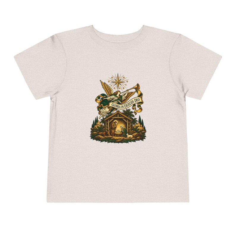 Camiseta infantil con trompeta de ángel heraldo, Gloria a Dios en las alturas, Camiseta navideña, Regalo cristiano de Navidad para niños pequeños, Natividad imagen 5