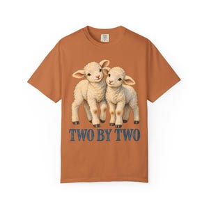Two by Two Comfort Colors Shirt | Christian Twins T-Shirt | Gift for Twins or Siblings | Vintage Twin Lambs image 2