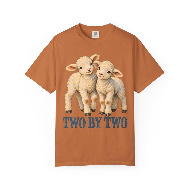 Two by Two Comfort Colors Shirt | Christian Twins T-Shirt | Gift for Twins or Siblings | Vintage Twin Lambs image 2