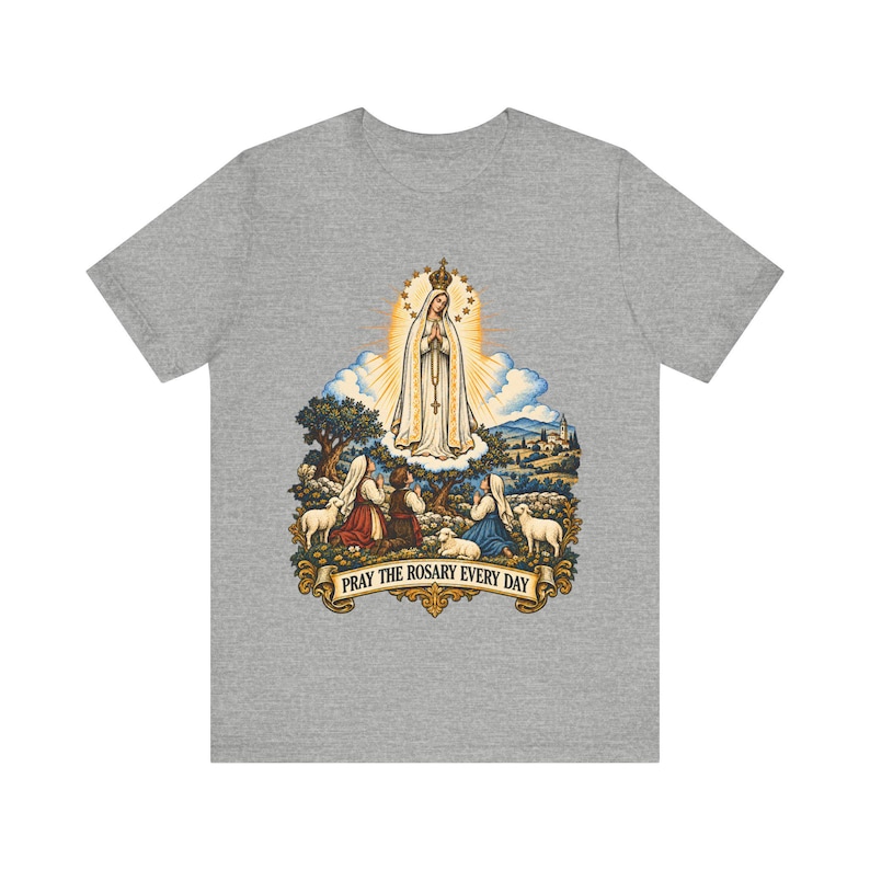 Our Lady of Fatima Shirt | Catholic T-Shirt | Rosary Gift for Mom | Three Shepherd Children, Pray the Rosary image 1