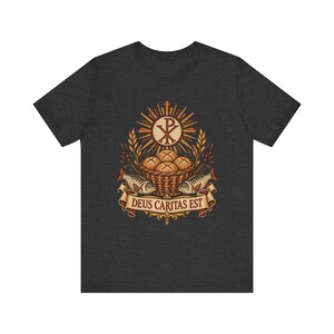 Deus Caritas Est Shirt, Loaves and Fishes Mosaic Tee, Chi Rho Early Christian Art, Catholic Volunteer Gift, Ichthys Fish and Bread Apparel image 5
