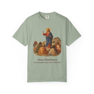 T-Shirt mit dem aramäischen Vaterunser in den Comfort Colors | Aramäisches Vaterunser-T-Shirt | Katholisches T-Shirt zur Bergpredigt