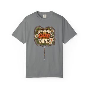 Funny Rosary and Coffee Tee, Retro Catholic Mom Gift, Caffeine Prayer Top for Women, Christian Humor Apparel for Teachers, Comfort Colors image 7