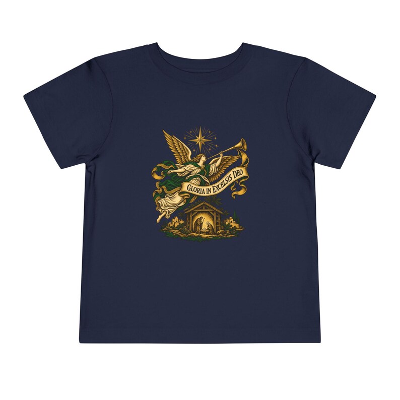 Toddler Nativity Angel Tee, Gloria in Excelsis Deo Christmas Shirt, Catholic Christmas Gift for Toddlers, Star of Bethlehem Art image 12