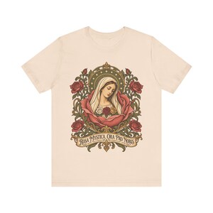 Rosa Mystica Shirt, Mystical Rose Virgin Mary Tee, Ora Pro Nobis Art Nouveau, Litany of Loreto Catholic Gift for Women, Marian Apparel image 4
